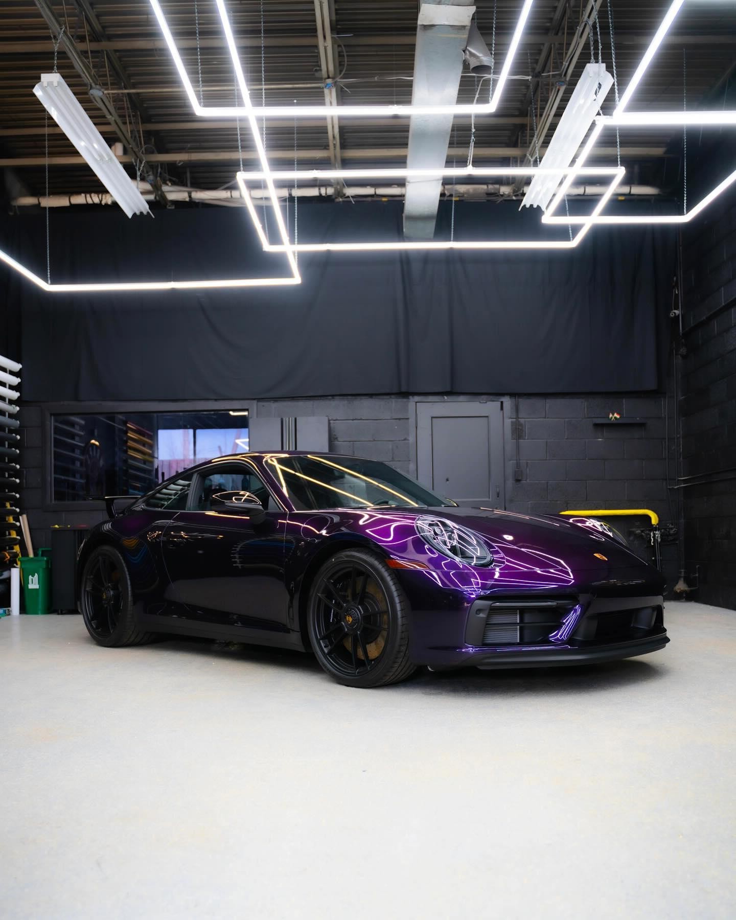 Gloss purple Porsche 911 after a full wrap